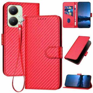 For vivo Y27 4G Global YX0070 Carbon Fiber Buckle Leather Phone Case with Lanyard(Red)