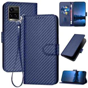 For vivo Y33s 4G Global / Y21t YX0070 Carbon Fiber Buckle Leather Phone Case with Lanyard(Royal Blue)