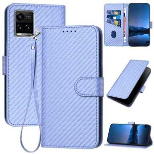 For vivo Y33s 4G Global / Y21t YX0070 Carbon Fiber Buckle Leather Phone Case with Lanyard(Light Purple)