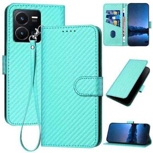 For vivo Y35 4G/Y22 4G/Y22s 4G YX0070 Carbon Fiber Buckle Leather Phone Case with Lanyard(Light Blue)