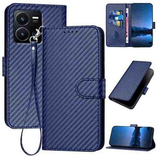 For vivo Y35 4G/Y22 4G/Y22s 4G YX0070 Carbon Fiber Buckle Leather Phone Case with Lanyard(Royal Blue)