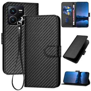 For vivo Y35 4G/Y22 4G/Y22s 4G YX0070 Carbon Fiber Buckle Leather Phone Case with Lanyard(Black)