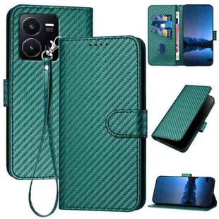 For vivo Y35 4G/Y22 4G/Y22s 4G YX0070 Carbon Fiber Buckle Leather Phone Case with Lanyard(Dark Green)