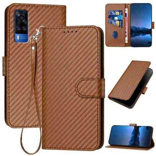 For vivo Y51/Y31 4G/Y53s 4G/Y51a YX0070 Carbon Fiber Buckle Leather Phone Case with Lanyard(Coffee)