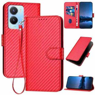 For vivo Y56 5G/Y16 4G/Y02s 4G Global YX0070 Carbon Fiber Buckle Leather Phone Case with Lanyard(Red)