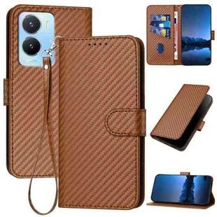 For vivo Y56 5G/Y16 4G/Y02s 4G Global YX0070 Carbon Fiber Buckle Leather Phone Case with Lanyard(Coffee)