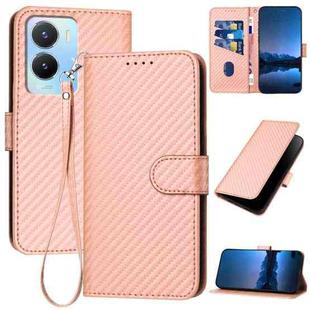 For vivo Y56 5G/Y16 4G/Y02s 4G Global YX0070 Carbon Fiber Buckle Leather Phone Case with Lanyard(Pink)