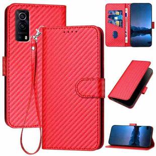 For vivo Y72 5G / iQOO Z3 YX0070 Carbon Fiber Buckle Leather Phone Case with Lanyard(Red)