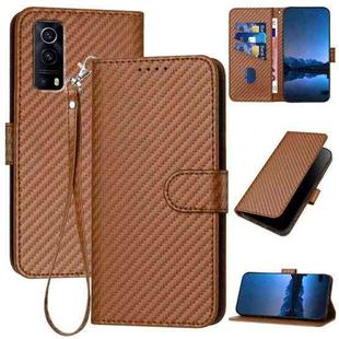 For vivo Y72 5G / iQOO Z3 YX0070 Carbon Fiber Buckle Leather Phone Case with Lanyard(Coffee)