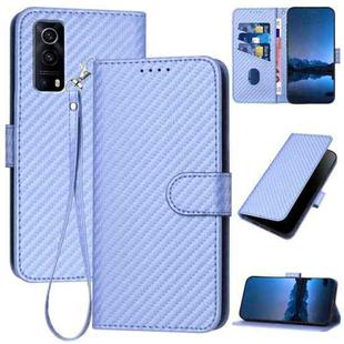 For vivo Y72 5G / iQOO Z3 YX0070 Carbon Fiber Buckle Leather Phone Case with Lanyard(Light Purple)