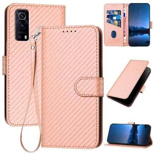 For vivo Y72 5G / iQOO Z3 YX0070 Carbon Fiber Buckle Leather Phone Case with Lanyard(Pink)