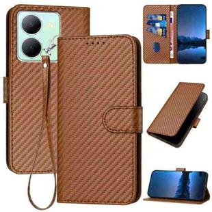For vivo Y78 5G Global YX0070 Carbon Fiber Buckle Leather Phone Case with Lanyard(Coffee)