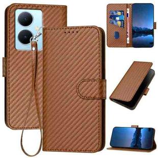 For vivo Y78+ 5G Global YX0070 Carbon Fiber Buckle Leather Phone Case with Lanyard(Coffee)