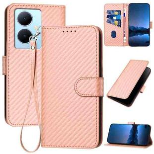For vivo Y78+ 5G Global YX0070 Carbon Fiber Buckle Leather Phone Case with Lanyard(Pink)