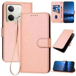 For vivo Y100 5G Global YX0070 Carbon Fiber Buckle Leather Phone Case with Lanyard(Pink)