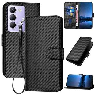 For vivo Y100 5G IDN / Y200e 5G Global YX0070 Carbon Fiber Buckle Leather Phone Case with Lanyard(Black)