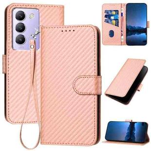 For vivo Y100 5G IDN / Y200e 5G Global YX0070 Carbon Fiber Buckle Leather Phone Case with Lanyard(Pink)