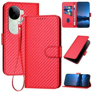 For vivo iQOO Z9s / V40e India YX0070 Carbon Fiber Buckle Leather Phone Case with Lanyard(Red)