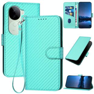 For vivo iQOO Z9s / V40e India YX0070 Carbon Fiber Buckle Leather Phone Case with Lanyard(Light Blue)