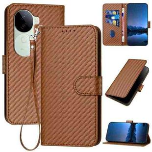 For vivo iQOO Z9s / V40e India YX0070 Carbon Fiber Buckle Leather Phone Case with Lanyard(Coffee)