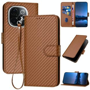 For vivo iQOO Z9s Pro / T3 Pro 5G India YX0070 Carbon Fiber Buckle Leather Phone Case with Lanyard(Coffee)