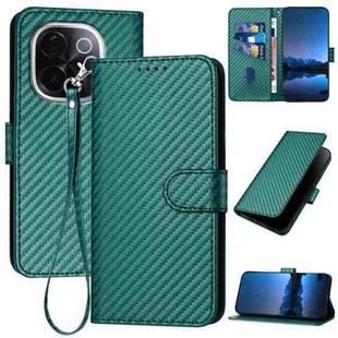 For vivo iQOO Z9s Pro / T3 Pro 5G India YX0070 Carbon Fiber Buckle Leather Phone Case with Lanyard(Dark Green)