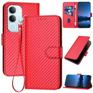 For vivo Y19s Global YX0070 Carbon Fiber Buckle Leather Phone Case with Lanyard(Red)