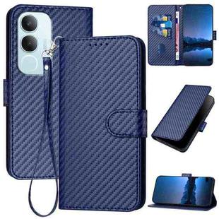 For vivo Y19s Global YX0070 Carbon Fiber Buckle Leather Phone Case with Lanyard(Royal Blue)