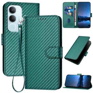 For vivo Y19s Global YX0070 Carbon Fiber Buckle Leather Phone Case with Lanyard(Dark Green)