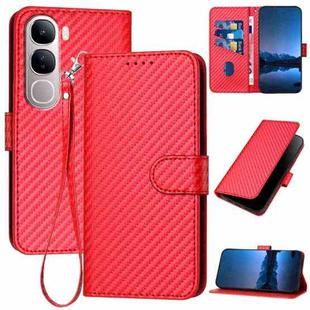 For vivo Y300 / V40 Lite 4G / 5G IDN YX0070 Carbon Fiber Buckle Leather Phone Case with Lanyard(Red)