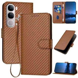 For vivo Y300 / V40 Lite 4G / 5G IDN YX0070 Carbon Fiber Buckle Leather Phone Case with Lanyard(Coffee)