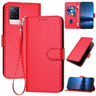 For vivo S9 YX0070 Carbon Fiber Buckle Leather Phone Case with Lanyard(Red)