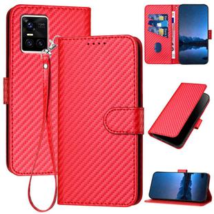For vivo S10 / S10 Pro YX0070 Carbon Fiber Buckle Leather Phone Case with Lanyard(Red)