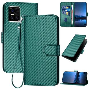 For vivo S10 / S10 Pro YX0070 Carbon Fiber Buckle Leather Phone Case with Lanyard(Dark Green)