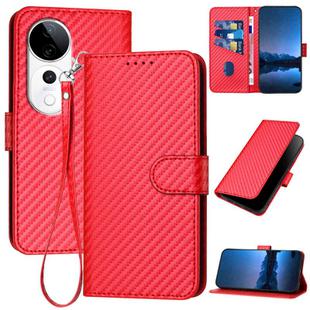 For vivo S19 Pro YX0070 Carbon Fiber Buckle Leather Phone Case with Lanyard(Red)