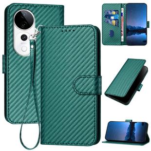 For vivo S19 Pro YX0070 Carbon Fiber Buckle Leather Phone Case with Lanyard(Dark Green)