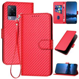 For vivo V21 4G / 5G / V21s YX0070 Carbon Fiber Buckle Leather Phone Case with Lanyard(Red)