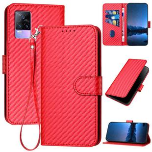 For vivo V21e 4G / Y73 2021 YX0070 Carbon Fiber Buckle Leather Phone Case with Lanyard(Red)