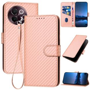 For vivo V30e YX0070 Carbon Fiber Buckle Leather Phone Case with Lanyard(Pink)