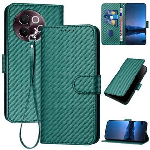 For vivo V30e YX0070 Carbon Fiber Buckle Leather Phone Case with Lanyard(Dark Green)