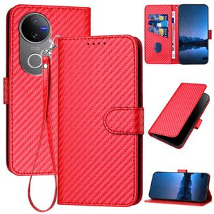 For vivo V50 YX0070 Carbon Fiber Buckle Leather Phone Case with Lanyard(Red)