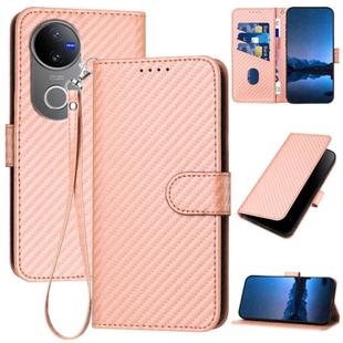 For vivo V50 YX0070 Carbon Fiber Buckle Leather Phone Case with Lanyard(Pink)