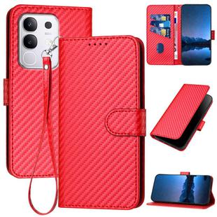 For vivo Y29 4G YX0070 Carbon Fiber Buckle Leather Phone Case with Lanyard(Red)
