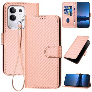 For vivo Y29 4G YX0070 Carbon Fiber Buckle Leather Phone Case with Lanyard(Pink)
