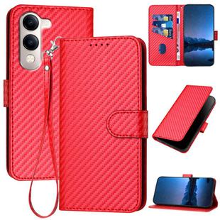 For vivo Y29s 5G / Y04 4G Global YX0070 Carbon Fiber Buckle Leather Phone Case with Lanyard(Red)