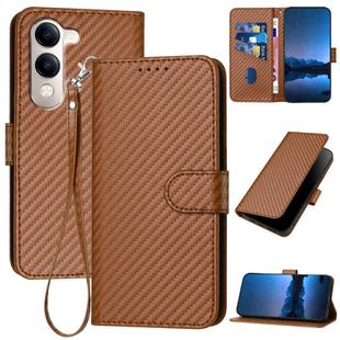 For vivo Y29s 5G / Y04 4G Global YX0070 Carbon Fiber Buckle Leather Phone Case with Lanyard(Coffee)
