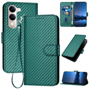 For vivo Y29s 5G / Y04 4G Global YX0070 Carbon Fiber Buckle Leather Phone Case with Lanyard(Dark Green)