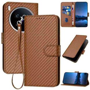 For vivo X200 Ultra YX0070 Carbon Fiber Buckle Leather Phone Case with Lanyard(Coffee)
