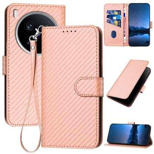 For vivo X200 Ultra YX0070 Carbon Fiber Buckle Leather Phone Case with Lanyard(Pink)