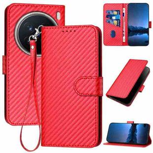 For vivo X200 Pro YX0070 Carbon Fiber Buckle Leather Phone Case with Lanyard(Red)